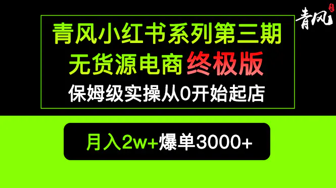 小红书无货源电商爆单终极版：【视频教程+实战手册】保姆级实操从0起店爆单