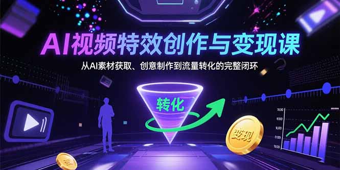 AI视频特效创作与变现课：从AI素材获取、创意制作到流量转化的完整闭环