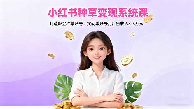 小红书种草变现系统课：打造吸金种草账号，实现单账号月广告收入3-5万元