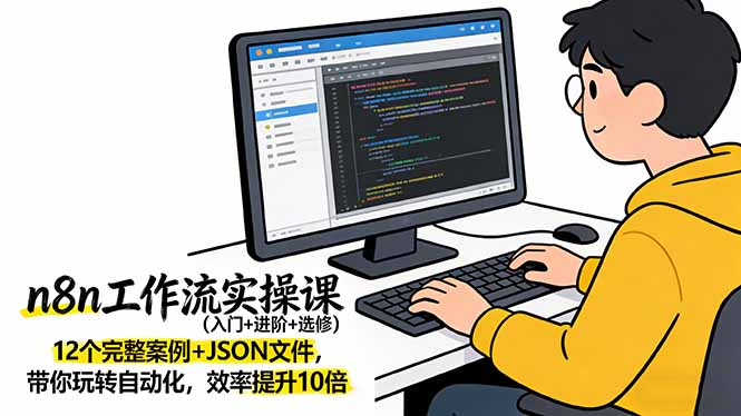n8n工作流实操课（入门+进阶+选修）12个完整案例+JSON文件，带你玩转自动化，效率提升10倍
